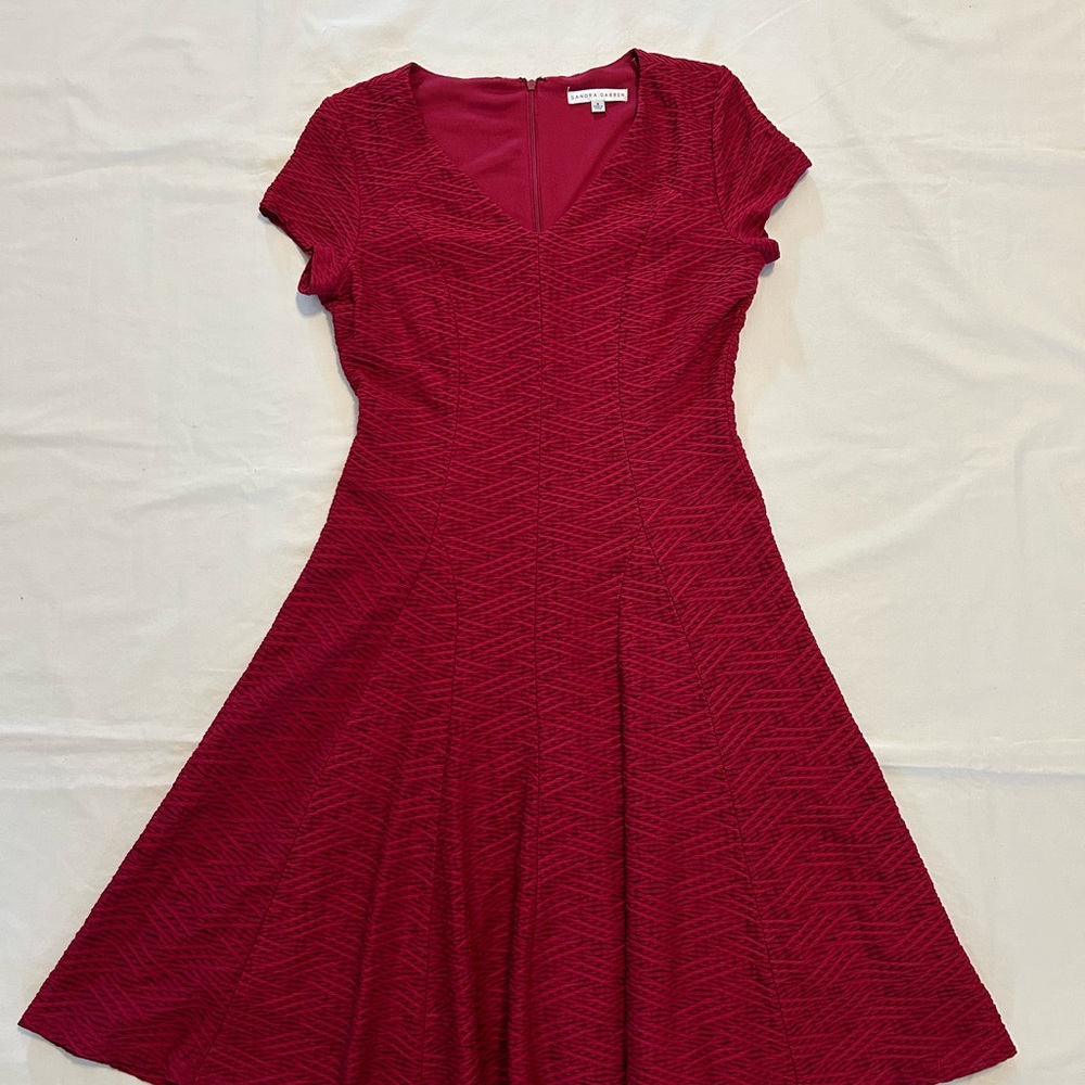 Sandra Darren Red A-Line V-Neck Dress